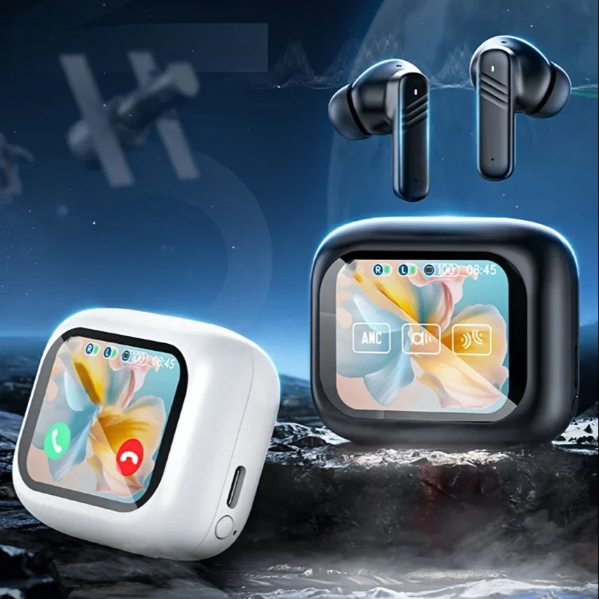 Active Noise Cancelling Bluetooth Earbuds ANC with Smart Touch Screen TWS True Wireless Ear Buds Earphones for Iphone Android