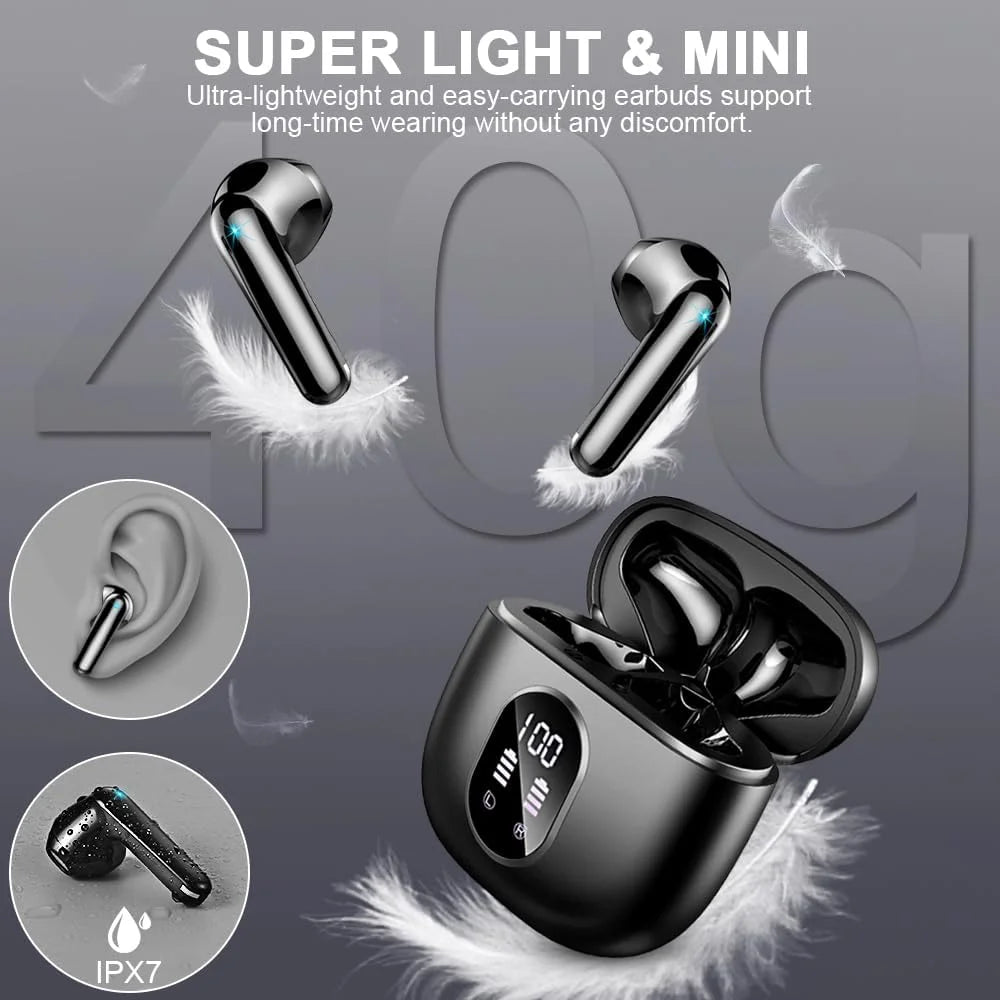 Wireless Earbuds, Bluetooth Headset with Microphone Touch Control , Bluetooth Headphones V5.3 with Wireless Charging Case & LED Power Display, High-Fidelity Stereo Earphones for Sports and Work