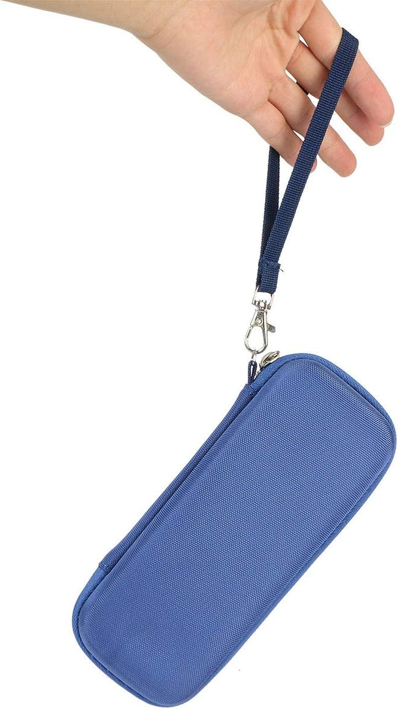 hand holding a hard travel case for Anker Powercore II with a strap, showcasing its lightweight and portable design.