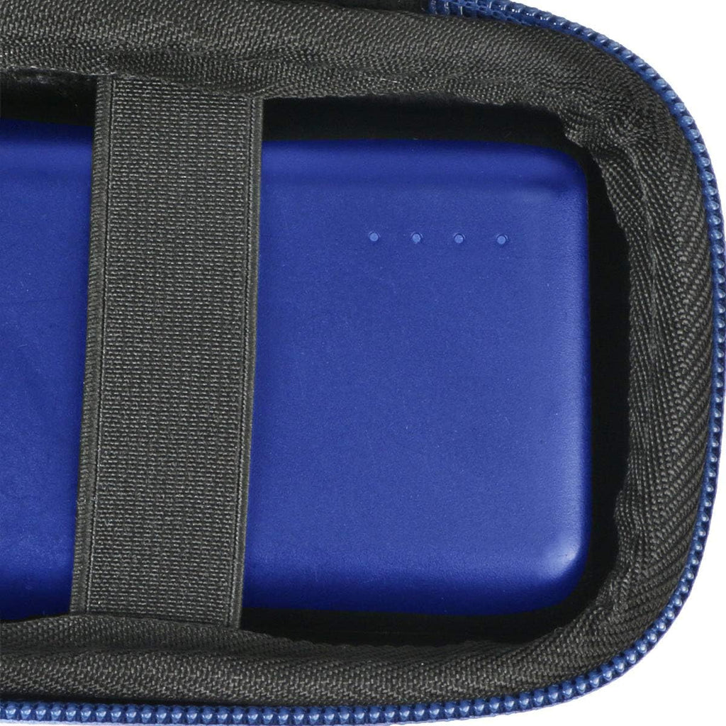 hard travel case for Anker Powercore II showing blue power bank secured inside with strap.