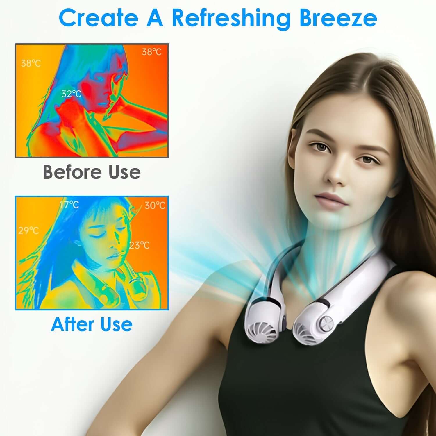 Portable Neck Fan Hands-Free with 360 Cooling