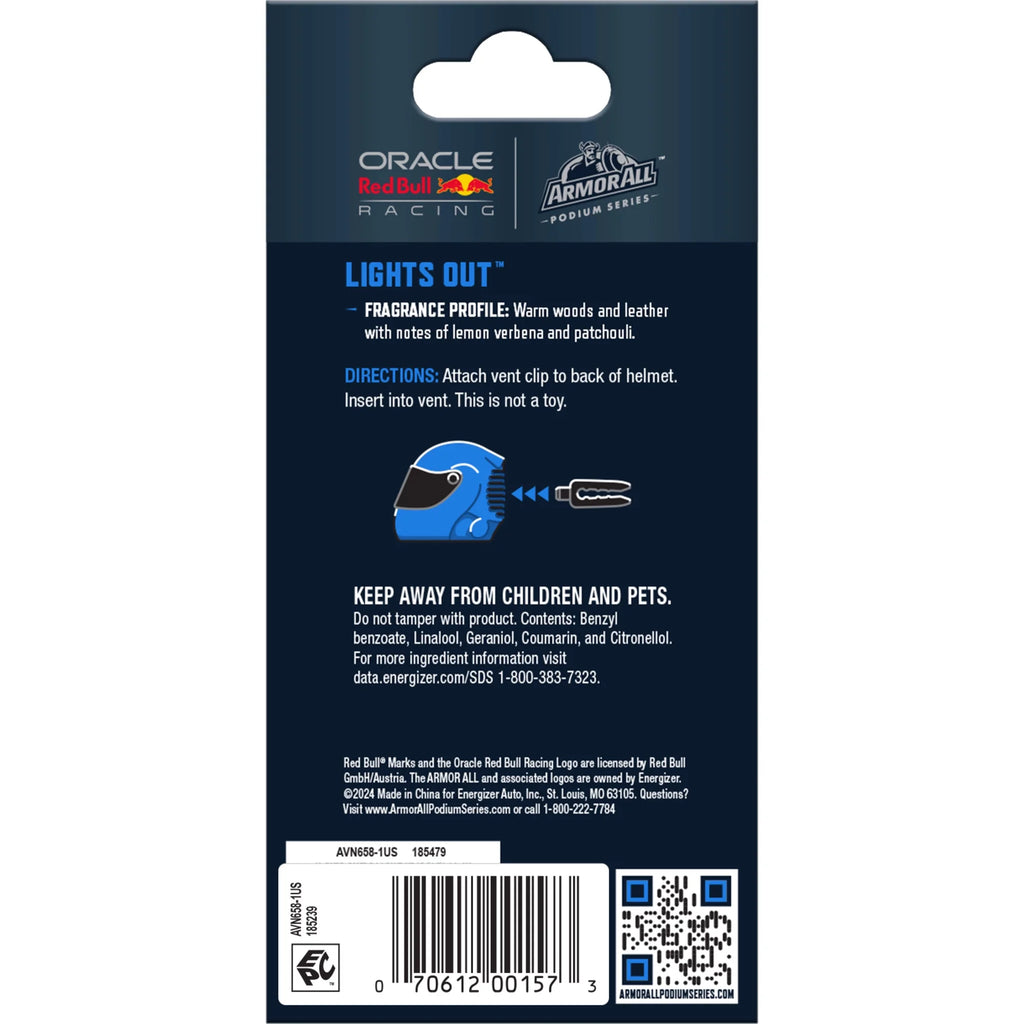Podium Series Helmet Vent Clip Car Air Freshener (Lights Out Scent), Blend of Warm Woods and Leather with Notes of Lemon Citrus Verbena and Patchouli