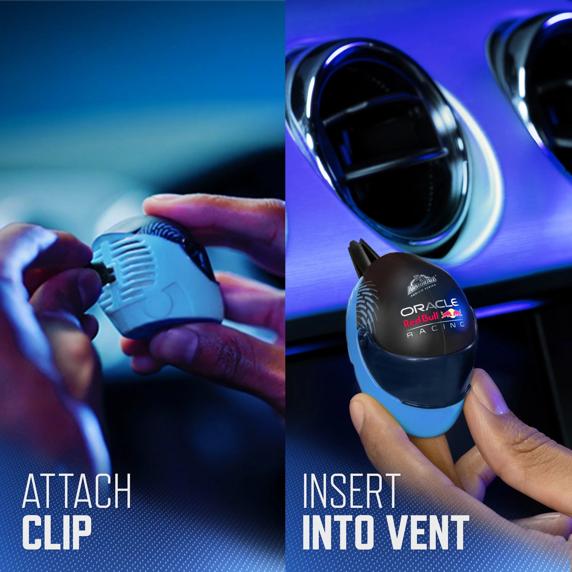 Podium Series Helmet Vent Clip Car Air Freshener (Lights Out Scent), Blend of Warm Woods and Leather with Notes of Lemon Citrus Verbena and Patchouli